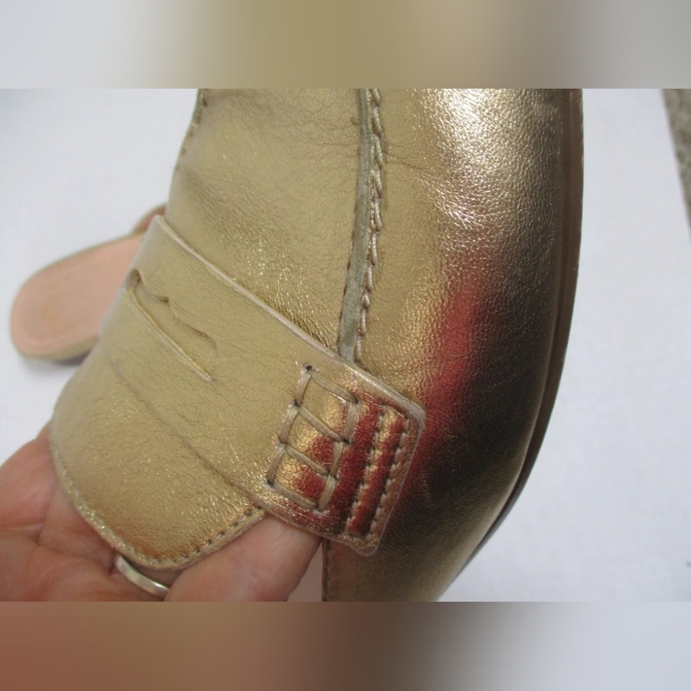 J Crew Designer Gold Loafers Mules slip on slide Flats on Size 10 - Picture 3 of 6